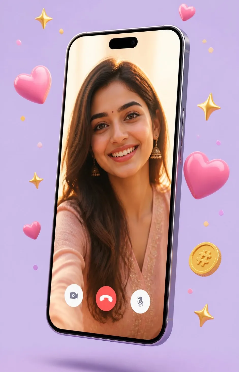 Indian woman smiling on a Bloop 1v1 video call on mobile